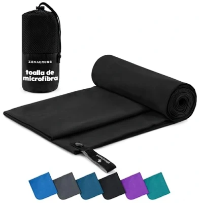 Imagen de ZENACROSS Toalla Gimnasio con Bolsa de Transporte Microfibra Secado Rápido y Versátil Toallas Talla S 100 x 50 cm Negro