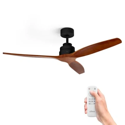 Imagen de Ufesa Ventilador de Techo CFTB, 40W, 6 Velocidades, Ultra Silencioso, 3 Aspas Madera Natural 132cm, Función Verano Invierno, Temporizador 8h, Mando a Distancia, Negro Oscura