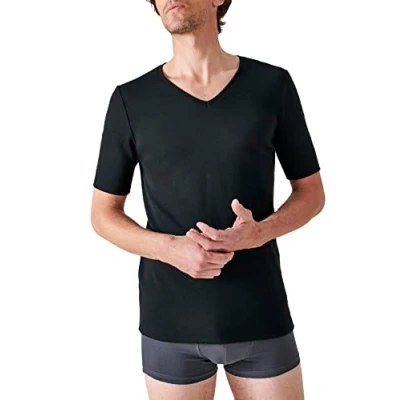 Imagen de Damart Camiseta con Cuello de Pico, Manga Corta, Punto Thermolactyl clásico térmica, Negro, S para Hombre