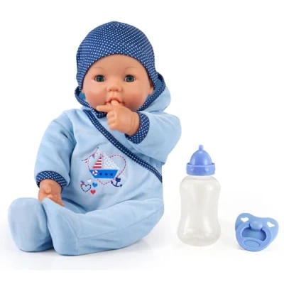 Imagen de Bayer Design 94683AA Hola 94683AA, Muñeca niño, Hello Baby Boy, Mueve la Boca, senidos de bebé, con Accesorios, Azul, 38cm, Color, 46 cm