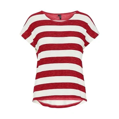 Imagen de VERO MODA Vmwide S/L Top Ga Jrs Noos, Goji Berry/Stripes: Blanco Nieve, XS Mujeres