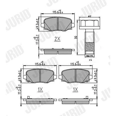 Imagen de JURID 573693J Juego de pastillas freno con avisador acústico desgaste accesorios JEEP: Compass, Renegade SUV, FIAT: 500X