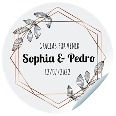 Imagen de 24 Etiquetas adhesivas para celebraciones. Pegatinas personalizadas con nombre, fecha y dedicatoria los regalos de tus invitados.Tamaño 45mm diámetro. (Modelo 6)
