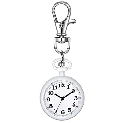 Imagen de JewelryWe Reloj de Mochila Hebilla, Llavero con Simple y Exquisito Número Arábigo Dial Unisex Blanco