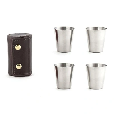 Imagen de Kikkerland Vasos de chupito con Funda Piel, Color marrón