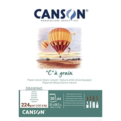 Imagen de Canson C à grain, Bloc encolado, A4, 30 hojas, grano fino 224 g