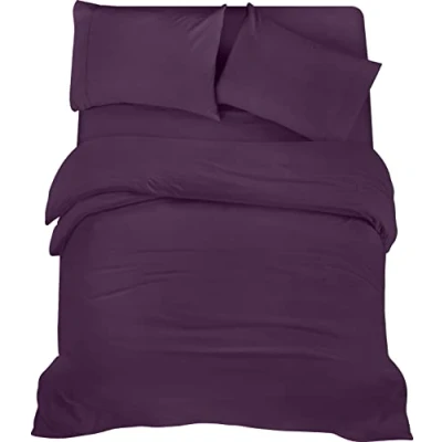 Imagen de Utopia Bedding Funda nordica Cama 135, Sabana Bajera 135x190 y Fundas Almohada (50x75cm) 200x200 Juego de Microfibra cepillada Suave (Púrpura)