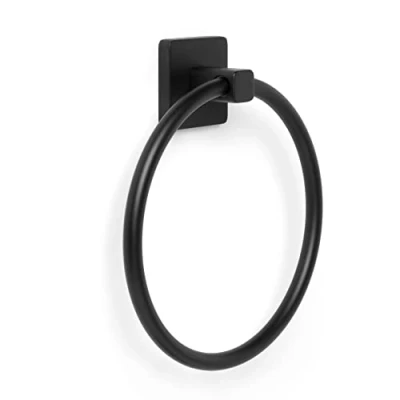Imagen de TATAY Aro Toallero de baño, la colección accesorios baño NERO, Acero Inoxidable y Zamak, Doble Sistema fijación con Tornillos Glu fix, Hasta 10Kg, Negro. 19,5 x 5 22 cm