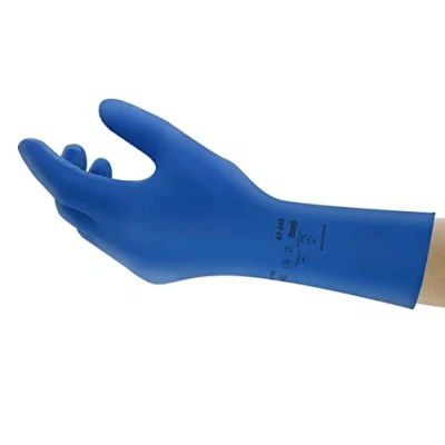Imagen de Ansell AlphaTec 87 245 Guantes de Látex Reutilizables, Protección Química y Seguridad Alimentaria, Trabajo Multiusos, Cocina Limpieza del Hogar, Azul, Talla S (12 Pares)