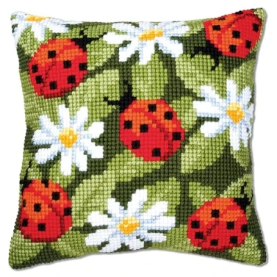 Imagen de Vervaco Cross Stitch Cushion Kit Ladybirds, 1200C
