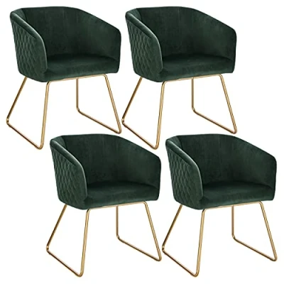 Imagen de WOLTU Pack de 4 Sillas Comedor Cocina Vintage Nórdico Silla Tapizada con Reposabrazos tocador, Tapizadas en Terciopelo Estructura Metal Doradas, Verde Oscuro BH271dgn