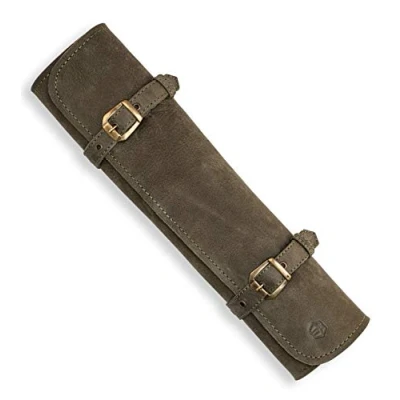 Imagen de Angus Stoke Sam Funda de Piel para Cuchillos Cocinero (Piel, tamaño Grande), diseño Bolsa, Verde Oliva, Bolsillo
