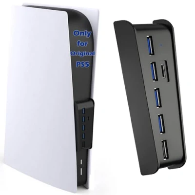 Imagen de Megadream Hub USB de 5 Puertos para PS5, Adaptador Divisor Cargador expansión Alta Velocidad con 4 + 1 Puerto Carga Tipo C, Compatible Consola Juegos
