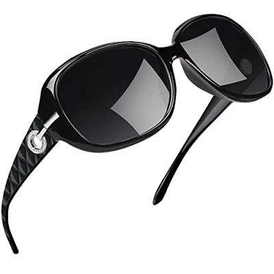Imagen de Joopin Gafas de Sol Mujer Moda Polarizadas Protección UV400 Gran Tamaño Señoras (Paquete simple negro)
