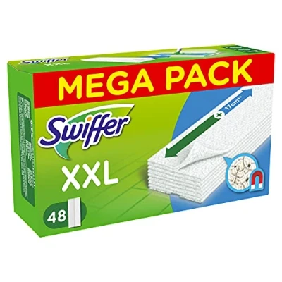 Imagen de Swiffer paños atrapapolvos para casa, 48 de microfibra seca, XXL atrapan el polvo y la suciedad, ideal todos los tipos suelos pelos animales, tamaño grande