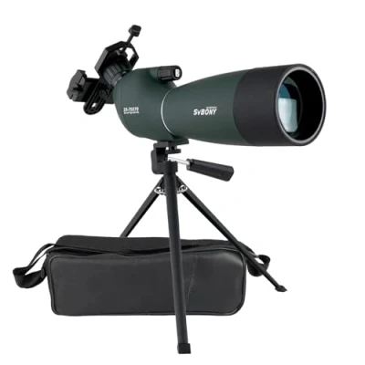 Imagen de Svbony SV28 Telescopio Terrestre 25 75x70 Impermeable Prisma BAK4 Lente Óptica Recubierta MC Zoom Spotting Scope con Trípode y Adaptador de Phone