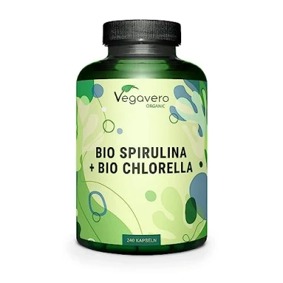 Imagen de Espirulina y Chlorella BIO Vegavero® 2000 mg Dosis Diaria 240 Cápsulas Testado en Laboratorio Algas Marinas Superfood rica Clorofila Cansancio + Energía Ecológica