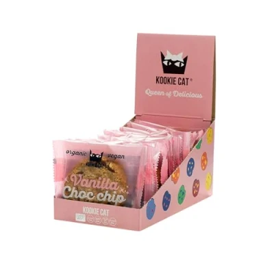 Imagen de Kookie Cat Vanilla Choc Chip Galletas Veganas Envueltas Individualmente, Sin Gluten, Soja, Bio y Orgánicas, Anacardos Avena Paquete Múltiple de 12 x 50 g