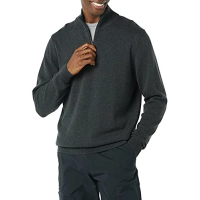 Imagen de Amazon Essentials Jersey 100% de Algodón con Cremallera un Cuarto Hombre, Carbón Mezcla, S