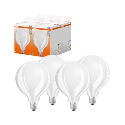 Imagen de OSRAM LED Star GLOBE125, lámpara de filamento mate en forma globo con 125mm diámetro, E27, blanco cálido (2700K), 2452 lúmenes, sustituye a las bombillas convencionales 150W,paquete 4