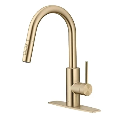 Imagen de KRAUS Oletto KPF 2620SFACB Grifo de cocina desplegable con montaje superior QuickDock en bronce champán antiguo sin manchas
