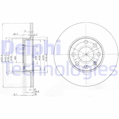 Imagen de DELPHI BG3402 Disco de freno 256 11 4 macizo aceitado sin procesar cojinete rueda, anillo sensor ABS OPEL: Astra G CC, Berlina