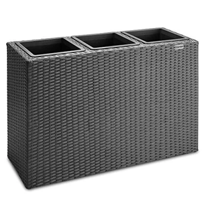 Imagen de CASARIA® Macetero Exterior con 3 Macetas Internas Extraíbles Jardinera Poliratán Drenaje de Agua 83x30,5x60cm Negro
