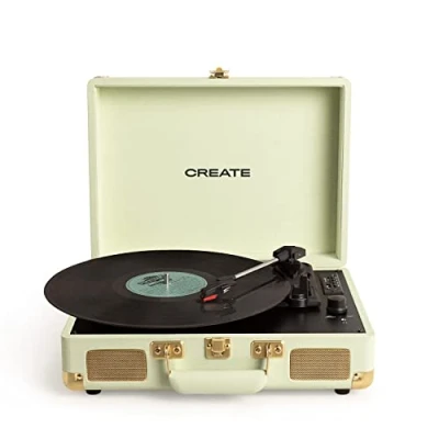 Imagen de CREATE/Record Player Pop/Tocadiscos portátil de maletín Verde/con Bluetooth USB, SD, MicroSD y Mp3