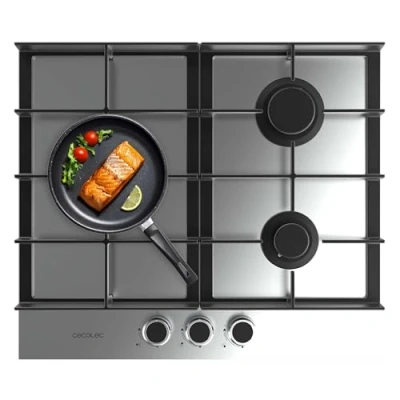 Imagen de Cecotec Placa de Gas 3 Fuegos Bolero Squad G 3400F Inox, 6,2kW, Acero Inoxidable, Parrillas Hierro Fundido, Quemador WOK Triple, Encendido Electrónico, Seguridad Válvulas, accesorio conversión