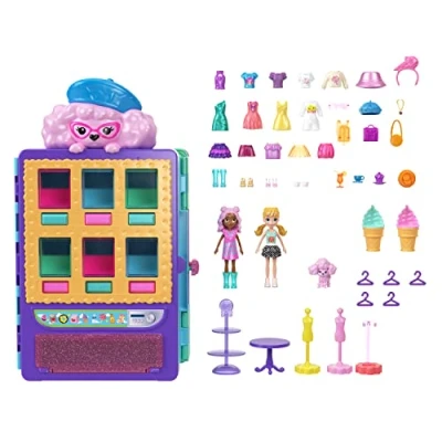 Imagen de Polly Pocket Máquina expendedora de Ropa Conjunto Juego con 2 muñecas (7,6cm), Pisos, más 35 Piezas Entre Muebles, y Accesorios, HKW12