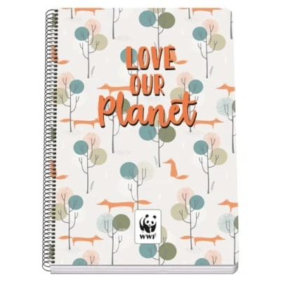 Imagen de DOHE Cuaderno Cuadriculado Tamaño Folio (21,5x31 cm), Encuadernación Espiral, 80 Hojas de 90 g/m², Cuadrícula 4 mm, Tapa Rígida, WWF Love Our Planet, Material Escolar