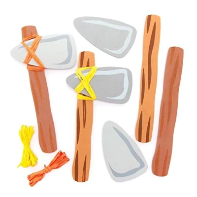 Imagen de Baker Ross FE452 Kit de Hachas Edad la Piedra Paquete 4, Hacha juguete para que los niños diseñen y decoren, hagan sus propios kits, Juego espuma