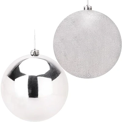 Imagen de Paquete de Adornos 2 200mm (8&quot;) Diseño Brillante y navideños Gigantes (Plateado)
