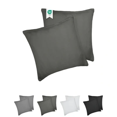 Imagen de Barbons Funda de Almohada 40x40 Antracita Juego 2 100% Algodón Jersey, Cojin para Cama Protector 40 x cm