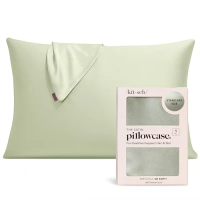 Imagen de Kitsch Funda de Almohada refrescante 100% satén con Cremallera, más Suave Que la Seda, Ideal para el Cabello y Piel (Estándar/Queen, 1 Paquete, Salvia)