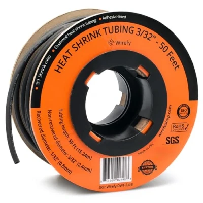 Imagen de Wirefy Tubo Termorretráctil 2,4 mm Termoretractil de Doble Pared 3:1 Revestimiento Adhesivo Térmico Negro Rollo 15 m