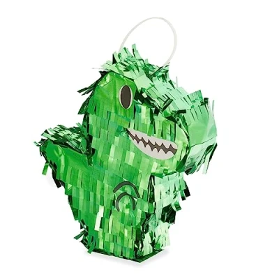 Imagen de Relaxdays Piñata Dinosaurio, Colgante, Fiestas Cumpleaños Niñas, Forma T Rex, Rellenable, Papel Metálico, Verde, Cartón, 30 x 20 5 cm