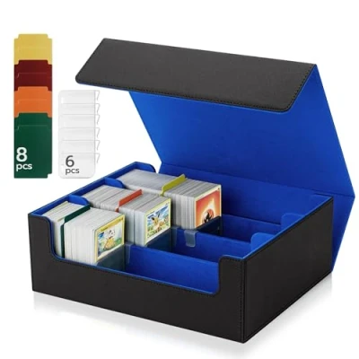 Imagen de Tolesum Caja de Cartas para MTG, Card Deck Box 1800+ con Compartimento, Magnetic Flip Cuero PU Magic Commander TCG Negro Azul