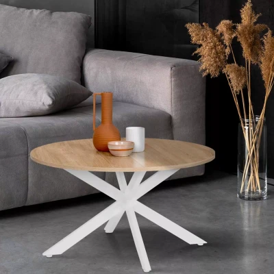 Imagen de IDMarket Mesa baja redonda Alix Pie araña 70 cm Madera y Blanco