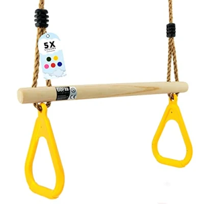 Imagen de GO!elements Columpio Trapecio Jardín Exterior Niños Columpios Infantiles Asiento Jardin Infantil Altura Ajustable Antideslizante Color: Amarillo