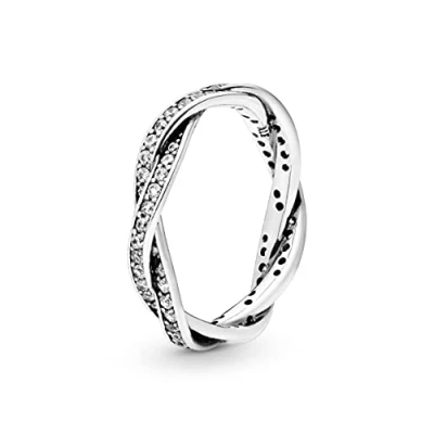 Imagen de Pandora Timeless Anillo trenzado con engaste pavé de plata circonitas cúbicas, talla 56