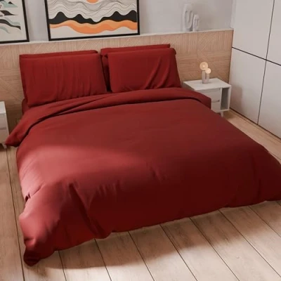 Imagen de PETTI Artigiani Italiani Funda nórdica de una Plaza y Media, Fundas Almohada Microfibra, Color Liso en Polvo Oscuro, 100% Fabricada Italia