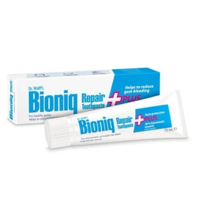 Imagen de Dr. Wolff&#039;s Bioniq Repair Plus Pasta Dental Sin Flúor con Esmalte Biomimético Hidroxiapatita Para Dientes Sensibles Ayuda a Reducir el Sangrado de las Encías 2 x 75ml