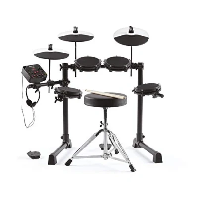 Imagen de Alesis Debut Kit batería electrónica infantil con 4 parches de malla, 120 sonidos, 100 lecciones, taburete, baquetas, llave y auriculares