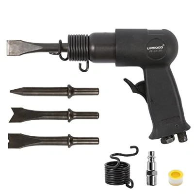 Imagen de UPWOOD UW AH150 Kit de martillo neumático barril corto con retenedor cambio rápido y 4 cinceles, carrera 1 5/8 pulgadas, 4500 BPM, peso ligero