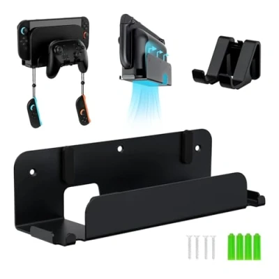 Imagen de Tolesum Soporte De Pared para Switch 2, Compatible con Dock Y Joy Pro Manteles, Metal Resistente, Bajo Volumen Orificios Ventilación Negro