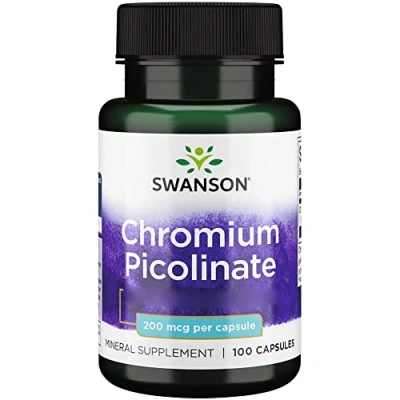 Imagen de Swanson, Chromium Picolinate (Picolinato de Cromo), 200mcg, Alta Dosis, 100 Cápsulas, Testado en Laboratorio, Sin Soja, Gluten, No GMO