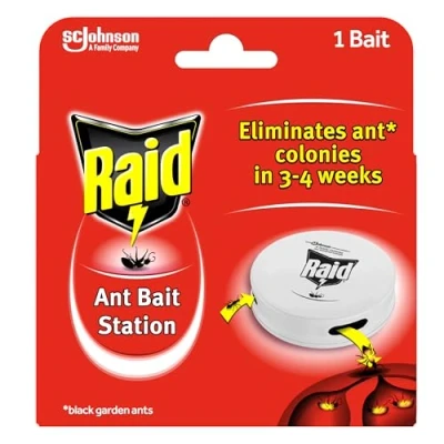 Imagen de Raid Estación de cebo para hormigas, mata hormigas larga duración uso en interiores y exteriores, destruye nidos, paquete 12