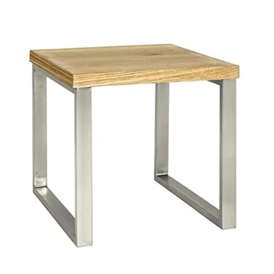Imagen de HAKU Möbel Mesa auxiliar aspecto acero inoxidable, roble, Chapa de madera auténtica, MDF, metal, panel alveolar Dim.: AN 45 cm x AL P 50 cm, Estilo: Moderno