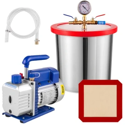 Imagen de VEVOR Bomba de Vacío 3 CFM 1/4 HP Cubo 12 L Carcasa Aleación Aluminio Aire Acondicionado 1720 RPM 220V para Desgasificar Siliconas, Aceites Esenciales, Uretanos